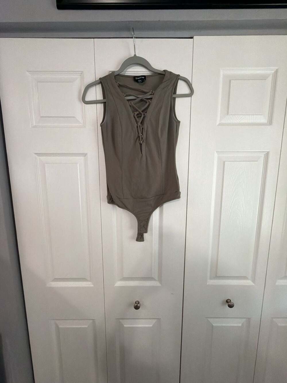 bebe Khaki Green Lace-Up Front Sleeveless Bodysuit